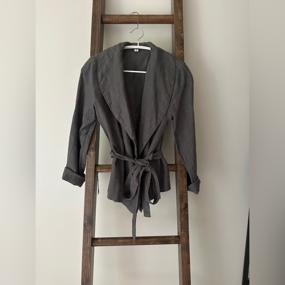Etsy KnockKnockLinen Heavy Grey Wrap Linen Jacket Sizs xxs